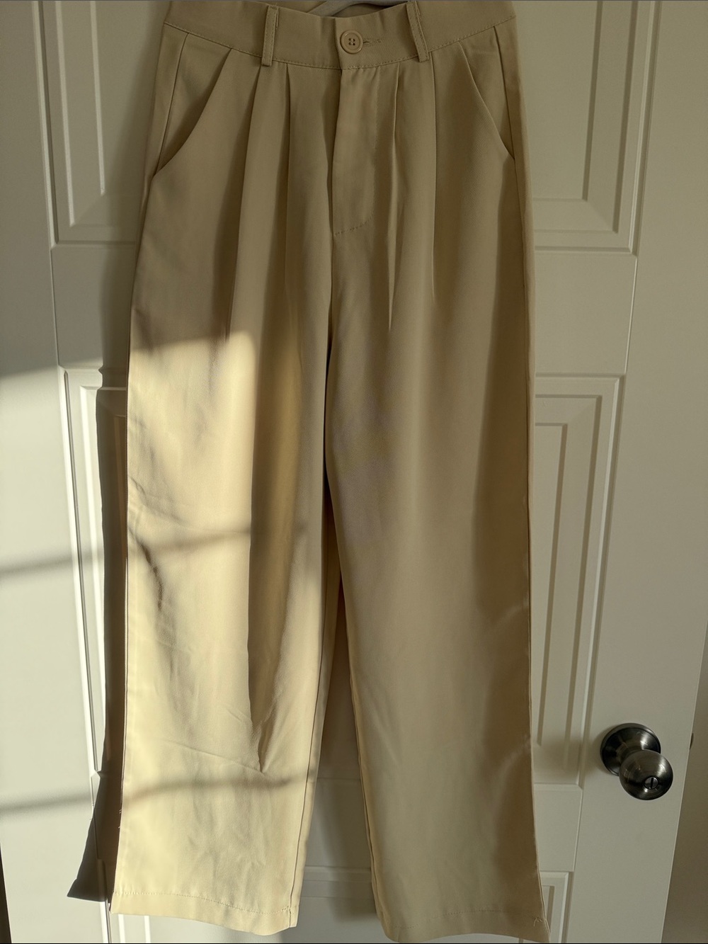 Straight-Leg Beige Dress Pants